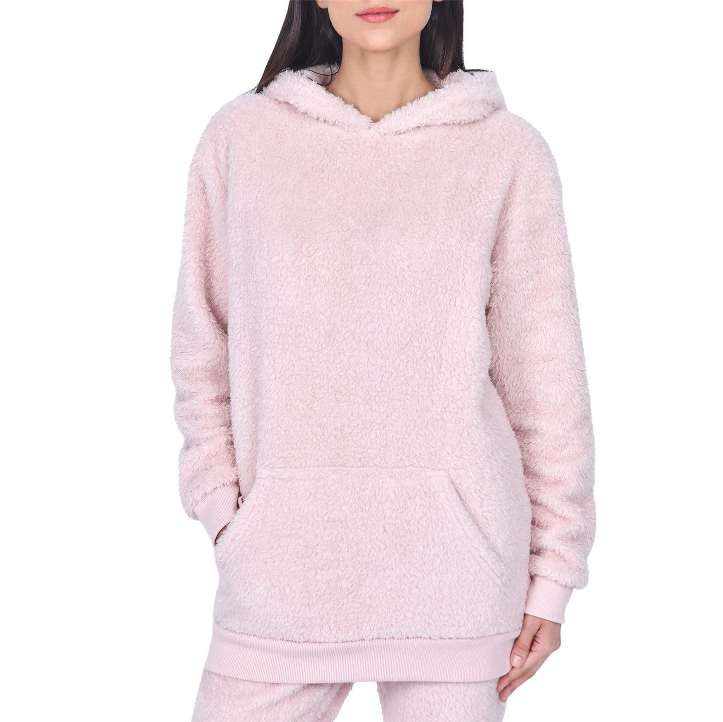 LADIES TEDDY FLEECE HOODIE BLUSH SMALL